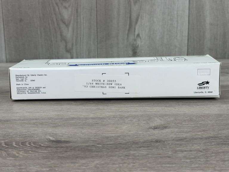 1993 Kenworth K100E A White- New Idea Christmas Tractor Trailer Lockable Coin Bank, 1/64, Liberty Classics Inc., Spec-Cast