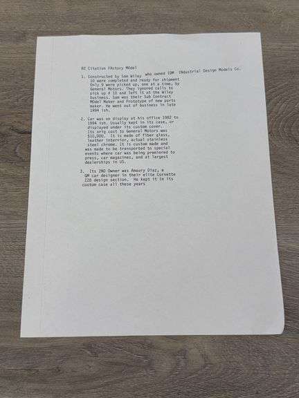 1982 Chevy Citation Factory Model, Made Of Fiberglass, Leather & Stainless Steel Chrome, 29” Long, Custom Case & Plexiglass Cover, 1 Of 10 Made