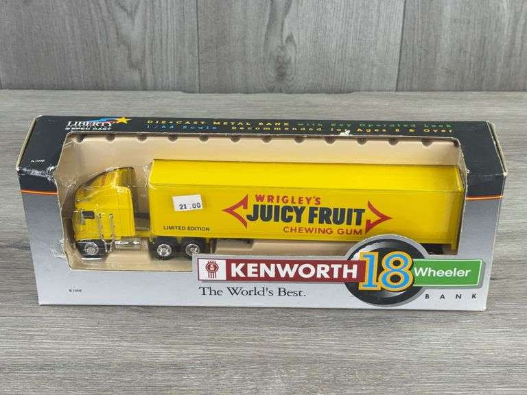 Kenworth K100E Wrigley's Juicy Fruit Chewing Gum 18 Wheeler Bank With Operated Lock, 1/64, Liberty Classics Inc By Spec Cast
