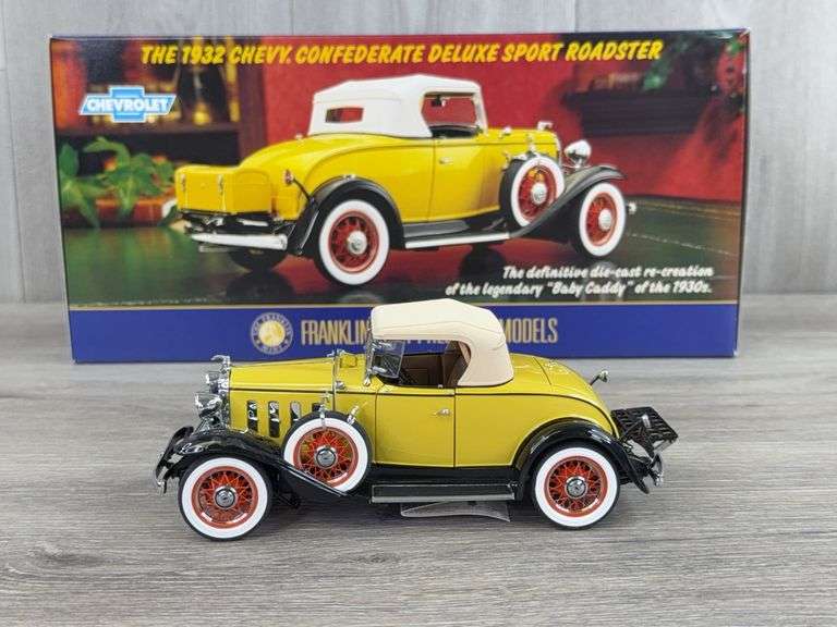 1932 Chevy Confederate Deluxe Sport Roadster, Yellow, 1/24, Franklin Mint Precision Models, Picnic Accessories, Outer Shipping Box Included