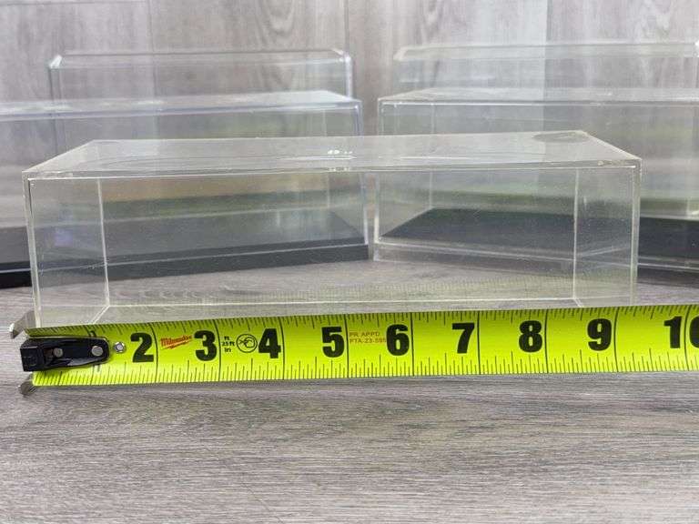 4 Display Cases, 2 - 9 1/4"× 4 3/4" × 4 1/2", 2 - 9 1/2" × 4" × 3 3/4", 1 Cover W/No Base
