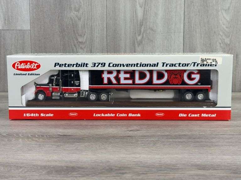 Peterbuilt 379 Red Dog Conventional Semi Tractor Trailer Lockable Coin Bank, 1/64, Liberty Classics By Spec Cast