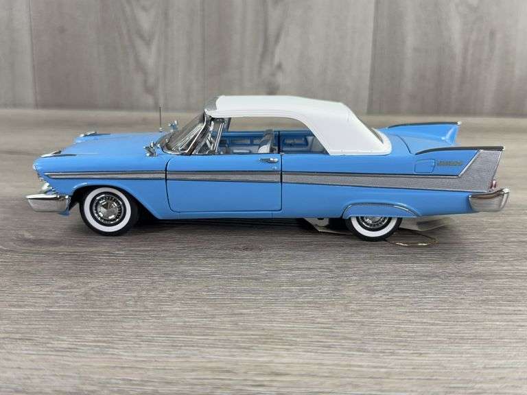 1958 Plymouth Belvedere Convertible, Blue, 1/24, Franklin Mint Precision Models, Certificate Of Authenticity, Limited Edition, #596/2500, Collector Portfolio, Outer Shipping Box