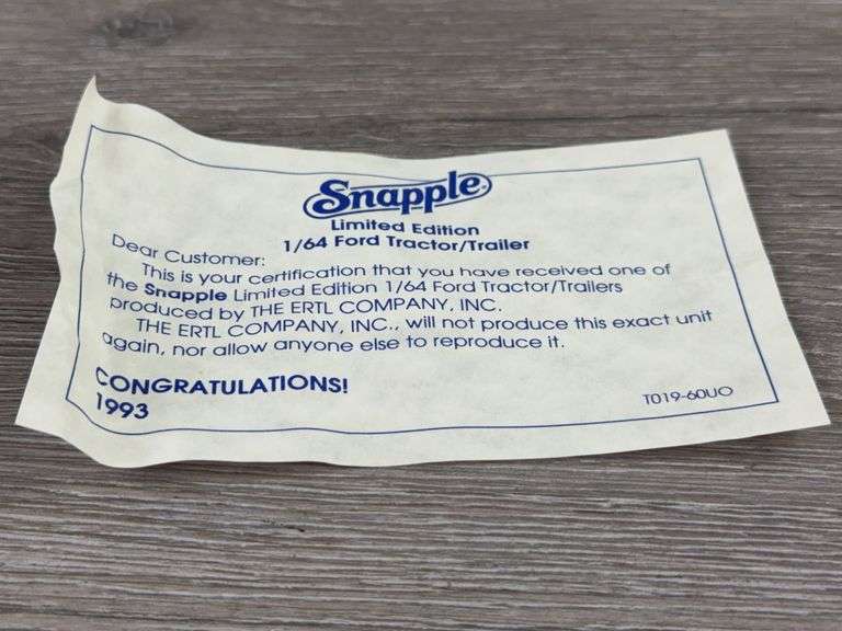 Ford LTL-9000 Snapple Tractor Trailer, 1/64, Ertl, 1993 Limited Edition, 1 Of 2500