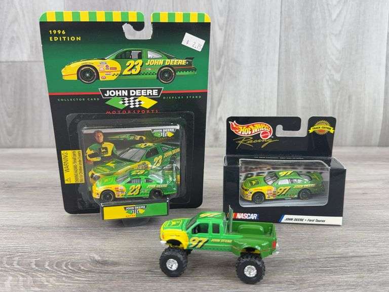 Chad Little #23 & #97 John Deere Stock Cars and 1999 Ford F-350 Truck, 1/64, Racing Champions & Hot Wheels