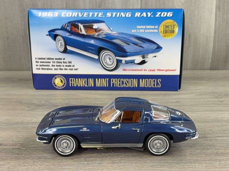 1963 Corvette Sting Ray Z06, Blue, 1/24, Franklin Mint Precision Models, Certificate, Limited Edition, #1466/3000, Outer Shipping Box