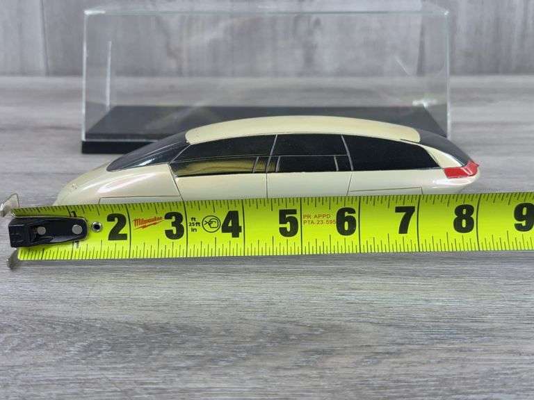 1990 GM HX3 Hybrid Van Concept Model in Display Case 9 3/4" × 4" × 3 3/4", Tire Missing On Passenger’s Side