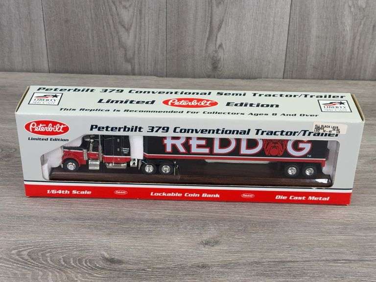 Peterbuilt 379 Red Dog Conventional Semi Tractor Trailer Lockable Coin Bank, 1/64, Liberty Classics By Spec Cast