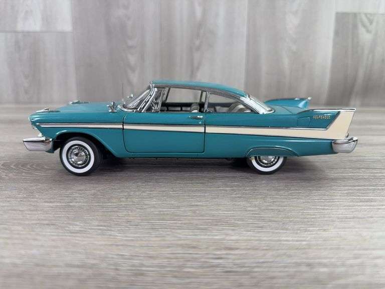 1958 Plymouth Belvedere Convertible, Teal, 1/24, Franklin Mint Precision Models, Certificate Of Authenticity, Limited Edition, #253/2500, Collector Portfolio, Outer Shipping Box