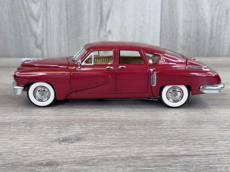 1948 Tucker ‘Tin Goose’ Sedan, Maroon, 1/24, Franklin Mint Precision Models, Collector Portfolio, Certificate Of Authenticity, #522/2500, Limited Edition, Outer Shipping Box