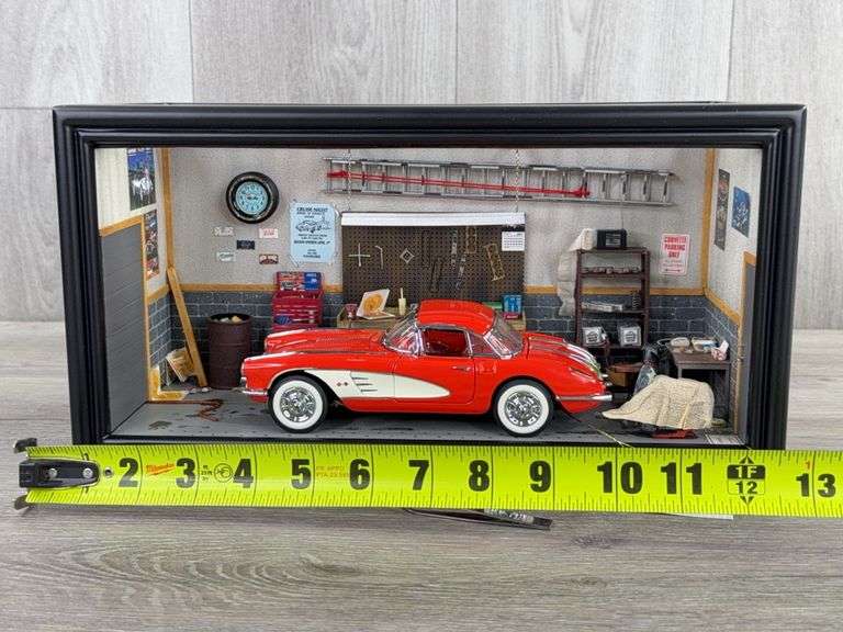 1958 Chevrolet Corvette In ‘The Garage’ Set, Red, 1/24, Certificate of Authenticity, Franklin Mint Precision Models
