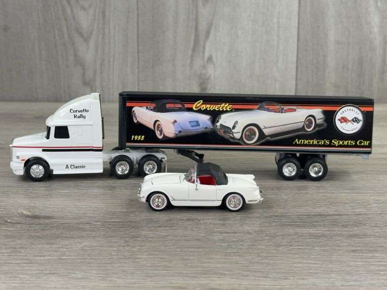 WhiteGMC Integral 1953 Corvette Tractor Trailer Set, 1/64, Ertl, Hamilton Authenticated, Certificate of Authenticity