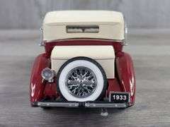 1933 Duesenburg Model J Victoria, Maroon, 1/24, Franklin Mint Precision Models, Certificate Of Authenticity, Limited Edition, 675/1500, Collector Portfolio, Outer Shipping Box