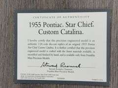 1955 Pontiac Star Chief Custom Catalina Hardtop, Tuquoise/White, 1/24, Franklin Mint Precision Models, Certificate Of Authenticity