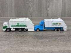 2 Recycle America Dump Trucks-1 Hot Wheels, 1 Road Champs,  Waste Management Dump Truck-Road Champs, USA Waste Services Dump Truck-Road Champs, 5”