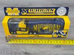 2 Michigan Wolverines Tractor Trailers-8", 1996 & 1997 White Rose Collectibles, Matchbox; 1992 Michigan Ford Model A-3", Matchbox