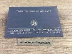 1958 Plymouth Belvedere Convertible, Teal, 1/24, Franklin Mint Precision Models, Certificate Of Authenticity, Limited Edition, #253/2500, Collector Portfolio, Outer Shipping Box