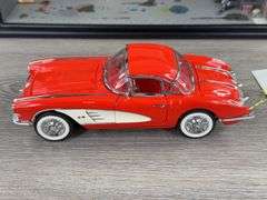 1958 Chevrolet Corvette In ‘The Garage’ Set, Red, 1/24, Certificate of Authenticity, Franklin Mint Precision Models