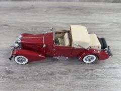 1933 Duesenburg Model J Victoria, Maroon, 1/24, Franklin Mint Precision Models, Certificate Of Authenticity, Limited Edition, 675/1500, Collector Portfolio, Outer Shipping Box
