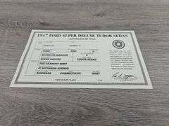 1947 Ford Super Deluxe Tudor Sedan, Monsoon Maroon, 1/24, Danbury Mint, Certificate Of Title, Driver Side Mirror Broken Off But Included