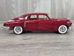 1948 Tucker ‘Tin Goose’ Sedan, Maroon, 1/24, Franklin Mint Precision Models, Collector Portfolio, Certificate Of Authenticity, #522/2500, Limited Edition, Outer Shipping Box