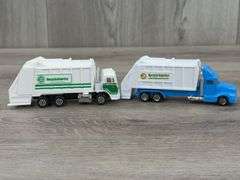2 Recycle America Dump Trucks-1 Hot Wheels, 1 Road Champs,  Waste Management Dump Truck-Road Champs, USA Waste Services Dump Truck-Road Champs, 5”