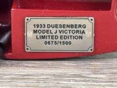 1933 Duesenburg Model J Victoria, Maroon, 1/24, Franklin Mint Precision Models, Certificate Of Authenticity, Limited Edition, 675/1500, Collector Portfolio, Outer Shipping Box