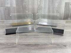 4 Display Cases, 2 - 9 1/4"× 4 3/4" × 4 1/2", 2 - 9 1/2" × 4" × 3 3/4", 1 Cover W/No Base