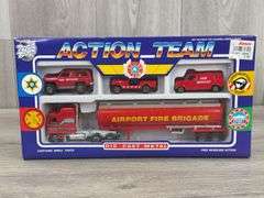 Airport Fire Brigade Action Team Set, Semi & Tanker are 10", Construction Work, Road Tough