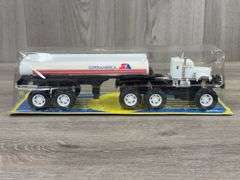 Super America Tractor Tanker, Super Friction Top Trucks, 10 3/4” Long, New Ray Toys, Plastic Not Fully Attached