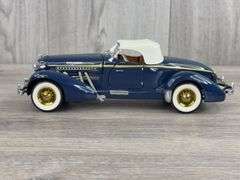 1935 Auburn 851 Speedster, Blue, 1/24, Franklin Mint, Certificate Of Authenticity, #3221/9900, Collector Portfolio, Die-Cast Collector Club Special Limited Edition, 2002 Inaugural Year Issue