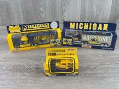 2 Michigan Wolverines Tractor Trailers-8", 1996 & 1997 White Rose Collectibles, Matchbox; 1992 Michigan Ford Model A-3", Matchbox