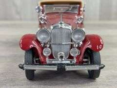 1933 Duesenburg Model J Victoria, Maroon, 1/24, Franklin Mint Precision Models, Certificate Of Authenticity, Limited Edition, 675/1500, Collector Portfolio, Outer Shipping Box