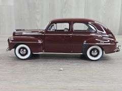 1947 Ford Super Deluxe Tudor Sedan, Monsoon Maroon, 1/24, Danbury Mint, Certificate Of Title, Driver Side Mirror Broken Off But Included