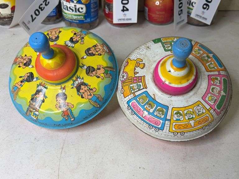 Ohio Art Tin Litho Toy Spinning Tops