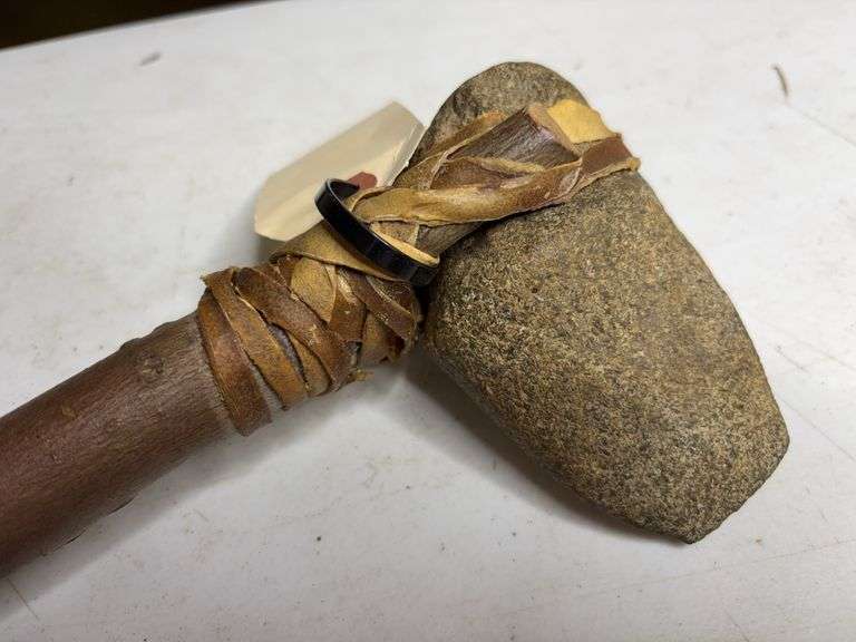 Stone Head Axe With Wooden Shaft 18in Long