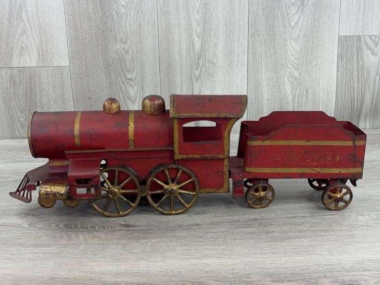 Clark Company Hill Climber Train Climber Engine & Tender, 21”L, Rolls When Pushed, Missing Smoke Stacks