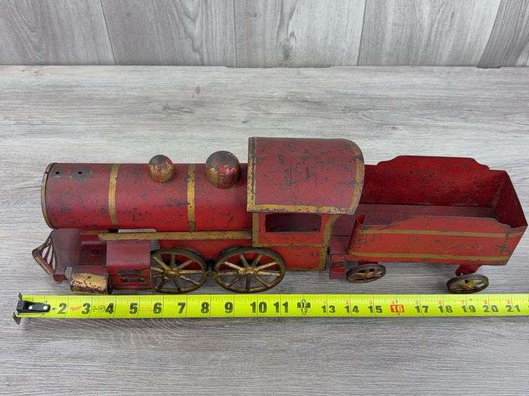 Clark Company Hill Climber Train Climber Engine & Tender, 21”L, Rolls When Pushed, Missing Smoke Stacks