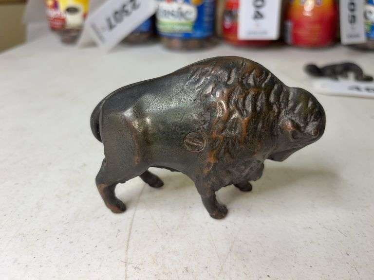 Cast Iron American Bison Buffalo Still Coin Bank