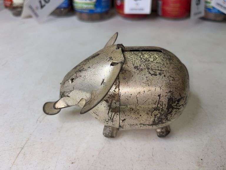 Vintage 1960s Silverplate Napier Elephant Coin Bank