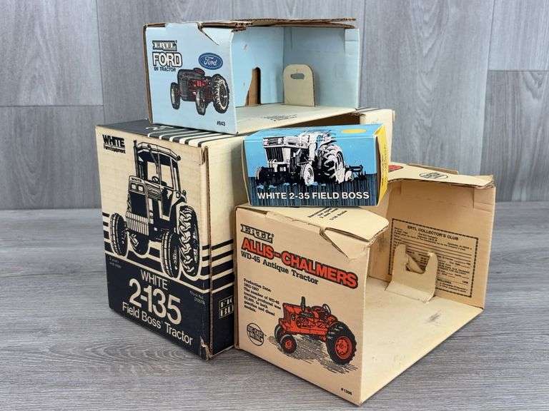 White 2-135-1/16 Ertl & 2-35-1/25 Scale Models Empty Boxes; Ford 8N & Allis-Chalmers WD-45 Empty Boxes-1/16, Ertl