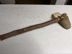 Stone Head Axe With Wooden Shaft 18in Long