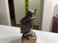 Brass Owl Sculpture Figural On Stacked Books
