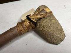 Stone Head Axe With Wooden Shaft 18in Long