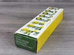 Empty Boxes-John Deere RC, 6410 W/Loader & 1923 D-1/16; Trailfire Snowmobile-1/10, Truck Bank-1/25; Gearbox Gas Pump; Miniature Toy Tractors-1/64