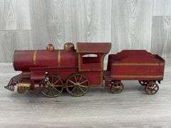 Clark Company Hill Climber Train Climber Engine & Tender, 21”L, Rolls When Pushed, Missing Smoke Stacks