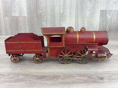 Clark Company Hill Climber Train Climber Engine & Tender, 21”L, Rolls When Pushed, Missing Smoke Stacks