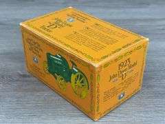 Empty Boxes-John Deere RC, 6410 W/Loader & 1923 D-1/16; Trailfire Snowmobile-1/10, Truck Bank-1/25; Gearbox Gas Pump; Miniature Toy Tractors-1/64