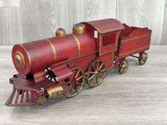 Clark Company Hill Climber Train Climber Engine & Tender, 21”L, Rolls When Pushed, Missing Smoke Stacks