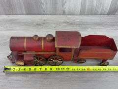 Clark Company Hill Climber Train Climber Engine & Tender, 21”L, Rolls When Pushed, Missing Smoke Stacks